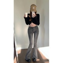 여성 로우라이즈 청바지 봄 워싱 데님 플레어