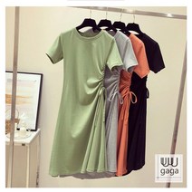 유유가가 여자 옆구리 스트링 포인트 티셔츠 원피스