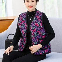 할머니 방한 융털 기모조끼 누빔 패딩 시골 꽃무늬조끼