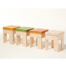 진이네가게 어린이 스툴 소나무원목 비니스툴, 오렌지+투명