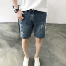 여름 데미지 남자 4부 디스 패치 청반바지 데님