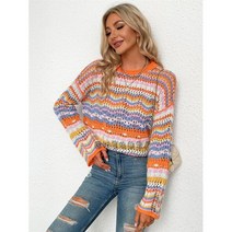 여성 니트 가디건 Autumn Winter Sweaters Pullovers Women Stitching Knitted Sweater Loose Round Neck Striped