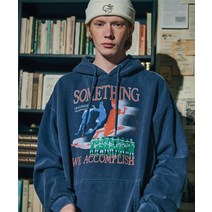 꼼파뇨 기모 TEAM WORK 피그먼트 후드티 후드티셔츠 다크블루