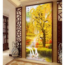 아트미니 보석십자수 황금 나무 비단 잉어 소원 원형비즈 큐빅 전체수 선물용 집들이, 40x80cm