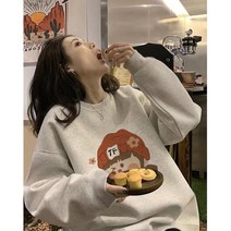 밀크 푸푸의 정견 기모 맨투맨 여 춘추 디자인 소소한 그레이 고급스러움 짱 이쁜 라운드 탑