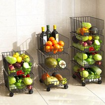 철제바구니 이동식 야채 틈새수납장 과일 와이어바스켓, 블랙_2단