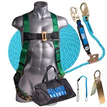Palmer Safety Roofing Kit I 전신 하네스 7.6m(25피트) 수직 로프 앵커 세트 공구 랜야드 및 더플 백 (그린), Green, 100 FT, Green