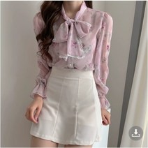 춘게엘 스윗 플라워 레이스 리본 끈 나팔 블라우스 r019