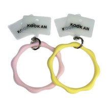 KOOK AN 실리콘 핸드폰 핸드링 스트랩 2개+ 태그홀더 4개, 핑크+노란
