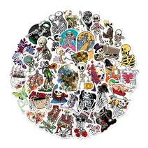 캠핑스티커 50매 캐리어 노트북 데코 빈티지 숫자 소량세트 원형 꾸미기 DIY 라벨 해골 네온 ROCK 스컬 레게 야만