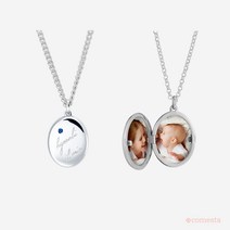 메모리얼 포토 로켓 펜던트 실버 미아방지 목걸이, kids, 10월 투어머린