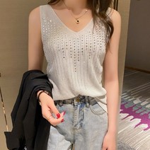 주디앤 여성 팬시 브이넥 민소매 티셔츠