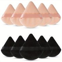 10피스 파우더 퍼프 삼각 화장품 파우더 퍼프 재사용 가능한 부드러운 플러시 파우더 스폰지 메이크업 파운데이션 스펀지 얼굴 바디용 루즈 파우더 촉촉 건조 메이크업 도구, 검은색+피부톤