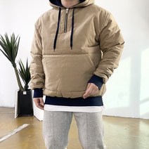 남자 배색 웰론 후드 아노락 겨울 숏 카키 야상 패딩 점퍼 4컬러