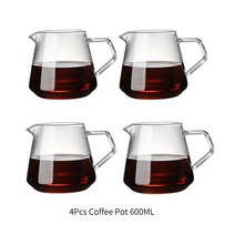 드립 커피 포트 유리 범위 서버 주전자 브루어 바리스타 퍼콜레이터, 4Pcs 600ML