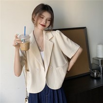 위위브렌 여성용 루즈핏 얇은 반팔 쇼트 자켓