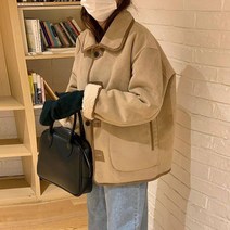 여성 겨울 뽀글이 점퍼 카키 양면 플러시 재킷