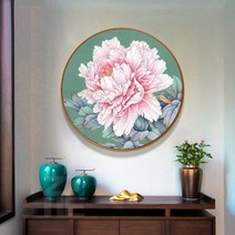 Zhangzhou Guoxing부귀 모란꽃 원형 보석십자수 매혹적인 목단화 재물 행운 풍수 비즈 그림 만들기 취미 생활, 70x70cm