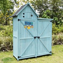 모던컨츄리 원목 대형야외창고 조립식 농기구보관함, 파스텔블루