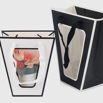 미니 투명창 꽃다발 화분 꽃집 쇼핑백 꽃 쇼핑 봉투 답례품 선물 사다리 종이 가방 선물용 다육이 공기정화 식물 포장 화원 플라워 윈도우 도매 가능, 색상/사이즈, 중 - 블랙