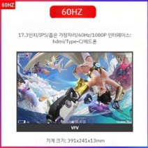 17 17.3 인치 60hz 144hz 게임용 휴대용 모니터 노트북 확장 디스플레이, 패키지, 17.3인치 IPS 네로우 에지 60HZ
