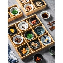 일본 격자 반찬 접시 트레이 나무그릇 일식 레스토랑, 4격 나무 접시(접시 포함)