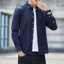 오버클래쓰 남자 캐주얼 셔츠 남방 긴팔 스트라이프 슬림 기본