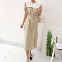 퍼니걸스 스퀘어넥 핀턱 롱 원피스_3173