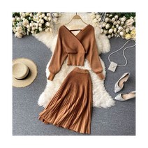 미디 의류 여성 티셔츠 빈티지 긴 소매 그린 인스타 오피스 숙녀 우아한 하이 웨이스트 시크 A 라인 한국 스타일 스커트 여성용