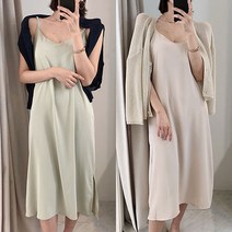 끈조절 새틴 롱 원피스 5color