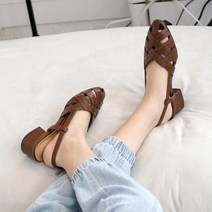 다잇템 [다잇템] 여성 트위스트 봄여름 통굽 슬링백 위빙 두꺼운굽 로우힐 구두