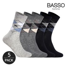 바쏘 남성 아가일패턴 자수로고 신사 정장 양말 5P_MX