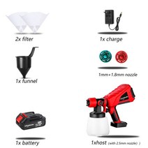 동력분무기 엔진 농업용 자동 빨간색 무선 전기 스프레이 건 고성능 페인트 배터리 용 노즐 흐름 제어 에어 브러시, 하나의 작은 배터리