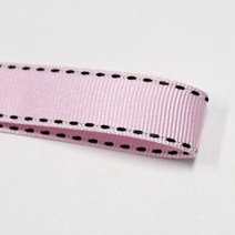 카네이션리본 선물포장리본 꽃포장리본 골지 스티치 리본 (폭 5mm 길이90m)(폭 10mm/15mm 길이 45m), 15(연분홍+블랙스티치), 15mm