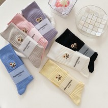 워더미 봄 감성 파스텔 플라워 자수 골지 코튼 중목 양말 W630