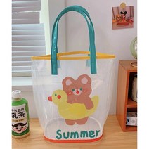 PVC 캐릭터 투명 비치백 물빠지는 젤리 메쉬 방수 여름 수영 물놀이 목욕탕