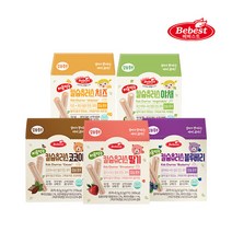 [베베스트] 처음먹는 칼슘 츄러스 5종 5개 (딸기 블루베리 코코아 야채 치즈), 선택:딸기3개+블루베리2개
