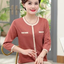 라운드넥티셔츠라운드 엄마 봄옷 이너니트 a blouse with sevenpoint sleeve 중년 3865154941, 귤색 3XL