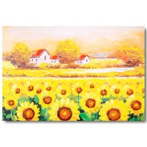 재물운좋은 돈들어오는 해바라기액자 유화그림 6종, 해바라기 밭(노을)