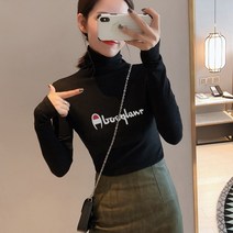 이너긴팔티 챔피언 쵸이지 봄가을 얇은 순면 코튼 롱슬리브티 이너웨어 수리 몸 폴라넥 이너셔츠 여성 상의 2375182139