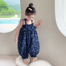 슈슈아리 꽃단지 플라워 점프 수트 아동 여아 끈 나시 유아 키즈 점프 슈트 셔링 자매룩 여름 바캉스