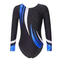 Kids Gymnastics Leotard for Girl Long Sleeve Gymnastic Bodysuit Ballet Tutu Dance Shiny Rhinestone I, [01] Black, [05] 14