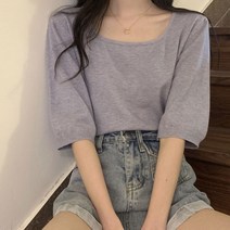 [랜덤플레이] 라운드넥 5부 소매 무지 니트티