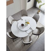 화산석식탁 북유럽 현대 단단한 모던 테이블 럭셔리 직사각 대리석 디자인, 원형접이식식탁+턴테이블+의자4개(설산석)120
