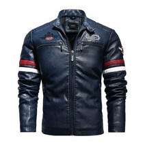 바이크 패션 재킷 따뜻한 겨울 가죽 자켓 남자 PU 블랙 오토바이 코트 남자 스탠드 칼라 캐주얼 레드 남성 바이커 아웃웨어, M, 진한 파란색