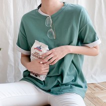 아모르데이 여성용 데일리 핏 라운드넥 기본 반팔 티셔츠