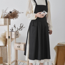 [신혼일기] 단정한 심플 무지 옆트임 스커트 원피스 포켓 린넨앞치마, 딥그레이
