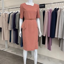 케이엘 KL 물결넥 디자인컷 H라인 원피스 코랄오렌지 KWOPKH1200