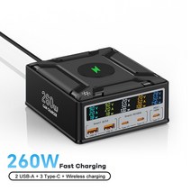 핸드폰충전기 멀티충전기 차량용 충전기 C타입 260W USB C GaN 무선 충전기 PD3.1 QC3.0 고속 PPS 5 포트 충전 맥북 프로 아이폰 삼성 노트북용, 3.UK Plug+260W GaN Charger