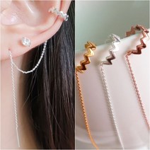 코코날다 silver925 순은 E-뾰족뽀족 두줄라인 실버 10cm 이어커프+은귀걸이 연예인 귀찌 이어링 귀걸이